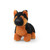 A soft black and tan plush German Shepherd puppy toy, standing and facing forward with alert ears.