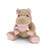 A front-facing plush hippo toy with light brown fur, a prominent pink snout, small pink ears, and white tusks, sitting on a white background.