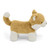 A side profile of the plush Pomeranian dog toy, showing its fluffy tan and white body, perky ears, and a fluffy tail, standing on a white background.