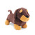 A front-facing plush dachshund dog toy with a brown body, tan muzzle and paws, floppy ears, and a black nose, standing on a white background.