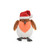 A plush stuffed animal of a robin wearing a red Santa hat, with a brown body, peachy-orange chest, and black beak.