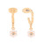 Gold hoop drop earrings with pink pearl daisy flower charm and crystal centre by Tipperary Crystal.
