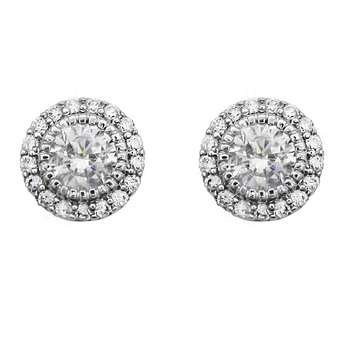 Silver Stud Cz With Pave Surround Earrings