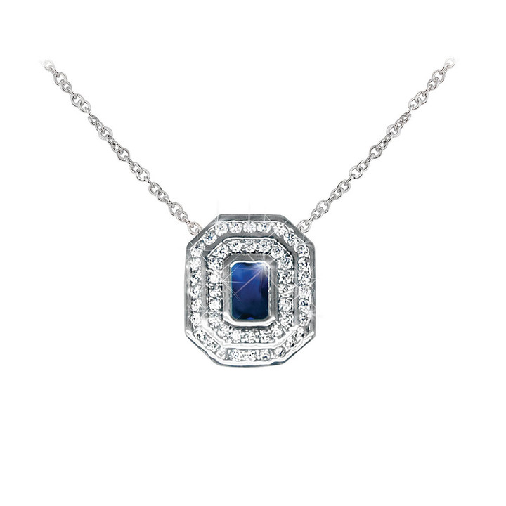 Silver Pendant Sapphire & White Stone Surround