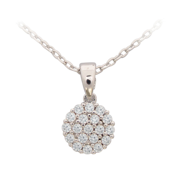White Simple CZ Disc Drop Pendant