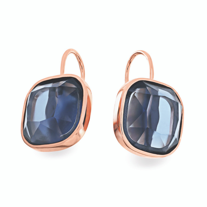 Maureen O'Hara Blue Cushion Stone Rose Gold Earrings