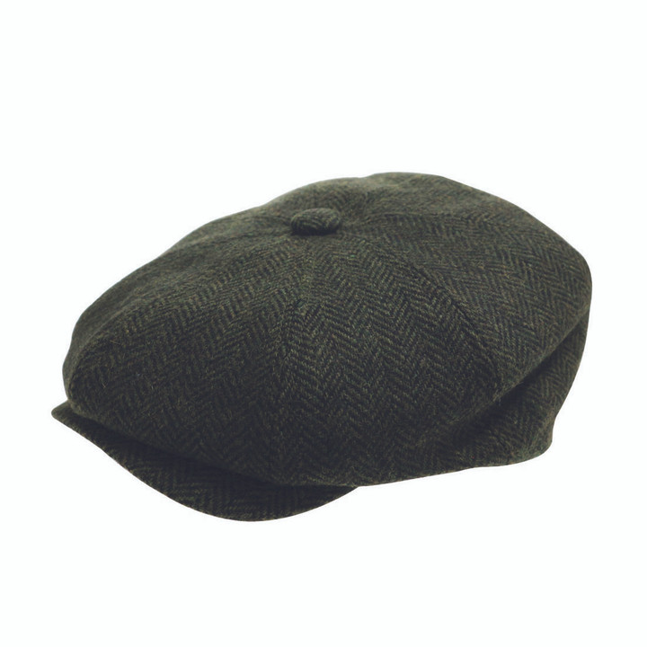 NEWSBOY CAP - GREEN HERRINGBONE