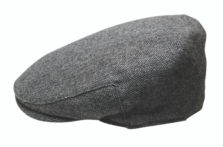 THE QUIET MAN GREY HERRINGBONE WOOL FLAT CAP