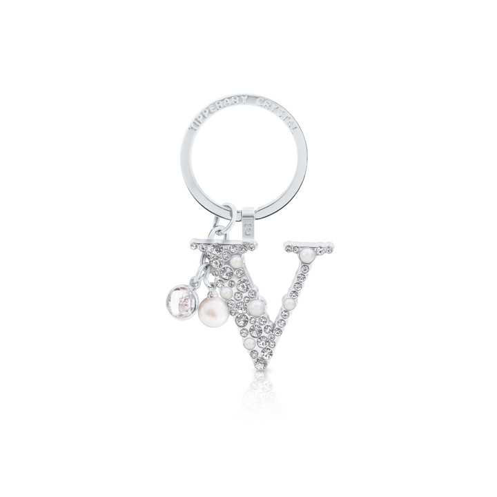Tipperary Crystal Pearl & Diamond Letter "V" Keyring