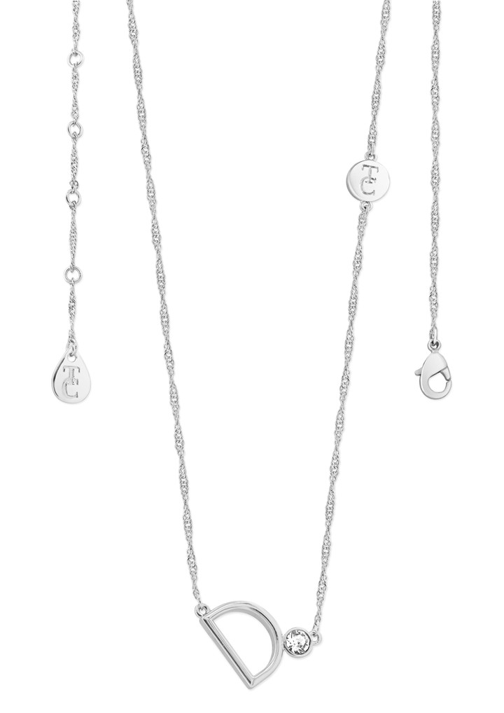 Crafted in sleek polished silver, each unique letter is adorned with a sparkling bezel set clear CZ adding a touch of glamour to these eye-catching pendants. Each letter is positioned at an angle creating a contemporary look. They are suspended from a beautiful shimmering Singapore chain and secure safely with a lobster claw clasp.