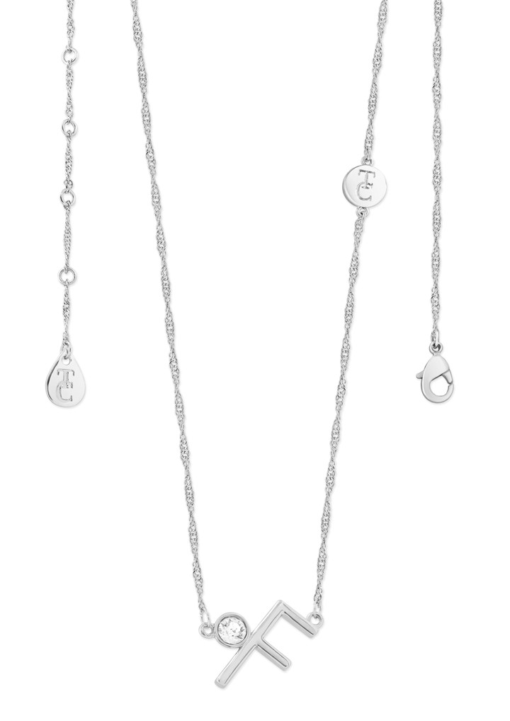 Crafted in sleek polished silver, each unique letter is adorned with a sparkling bezel set clear CZ adding a touch of glamour to these eye-catching pendants. Each letter is positioned at an angle creating a contemporary look. They are suspended from a beautiful shimmering Singapore chain and secure safely with a lobster claw clasp.