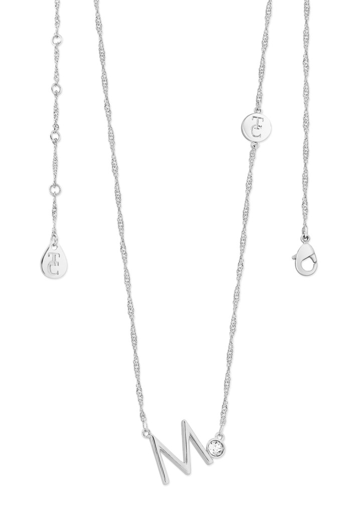 Crafted in sleek polished silver, each unique letter is adorned with a sparkling bezel set clear CZ adding a touch of glamour to these eye-catching pendants. Each letter is positioned at an angle creating a contemporary look. They are suspended from a beautiful shimmering Singapore chain and secure safely with a lobster claw clasp. Crafted in sleek polished silver, each unique letter is adorned with a sparkling bezel set clear CZ adding a touch of glamour to these eye-catching pendants. Each letter is positioned at an angle creating a contemporary look. They are suspended from a beautiful shimmering Singapore chain and secure safely with a lobster claw clasp.