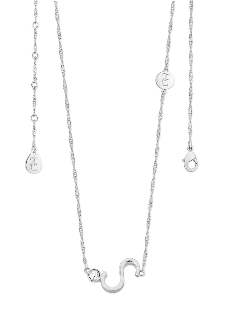 Crafted in sleek polished silver, each unique letter is adorned with a sparkling bezel set clear CZ adding a touch of glamour to these eye-catching pendants. Each letter is positioned at an angle creating a contemporary look. They are suspended from a beautiful shimmering Singapore chain and secure safely with a lobster claw clasp.