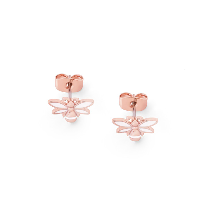 BEE ROSE GOLD WHITE STUD EARRINGS BEE ROSE GOLD WHITE STUD EARRINGS