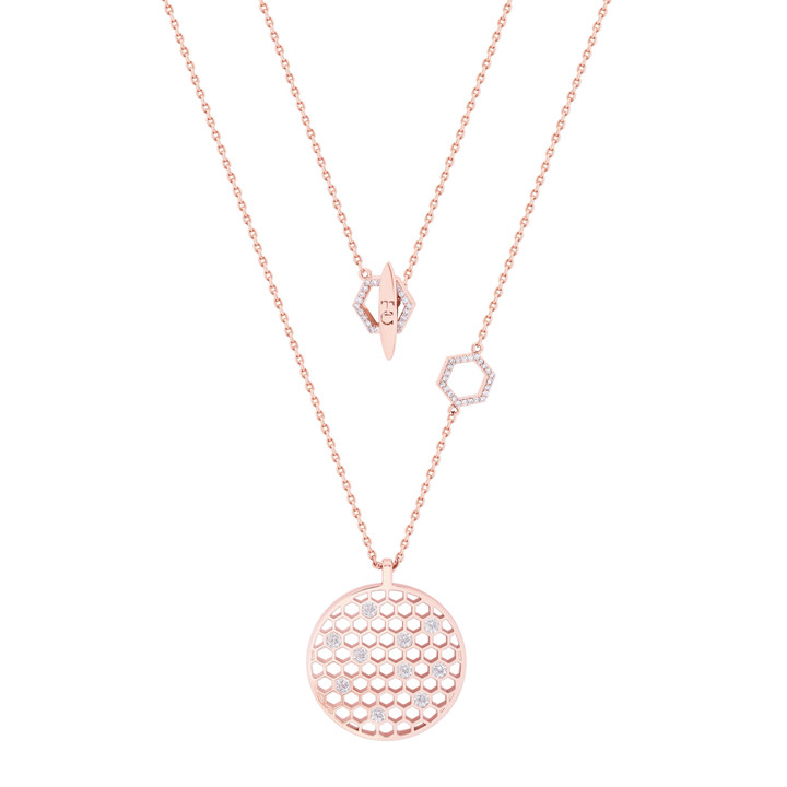 BEE ROSE GOLD CIRCLE & CZ PENDANT BEE ROSE GOLD CIRCLE & CZ PENDANT