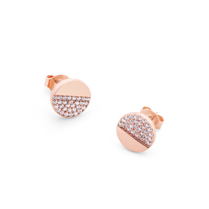 CIRCLE PAVE ROSE GOLD HALF PAVE EARRINGS