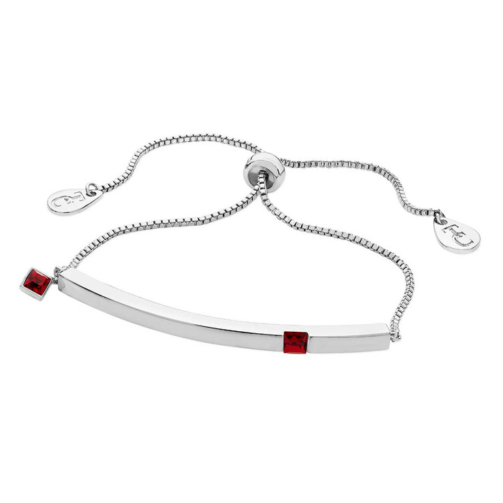 July - Silver Bar Birthstone Bracelet - Ruby Crystal