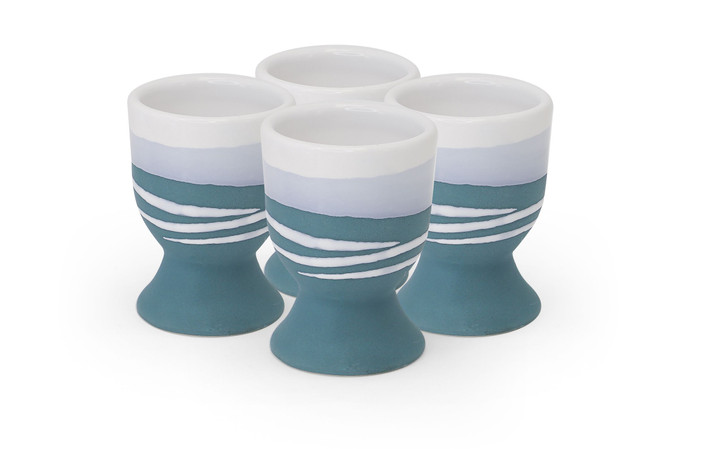 PAUL MALONEY POTTERY TEAL S/4 EGG CUPS