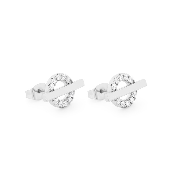 T-BAR STUD EARRINGS SILVER CIRCLE CZ