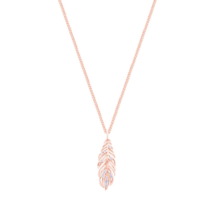 FEATHER PENDANT RG INSET WITH CLEAR CZ FEATHER PENDANT RG INSET WITH CLEAR CZ