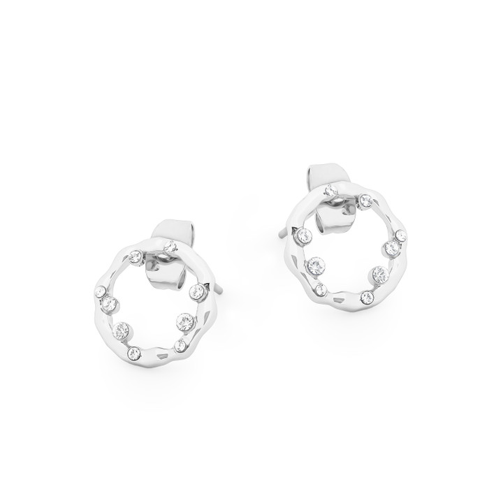 TC CIRCLE INSET WITH CRYSTAL EARRINGS SILVER
