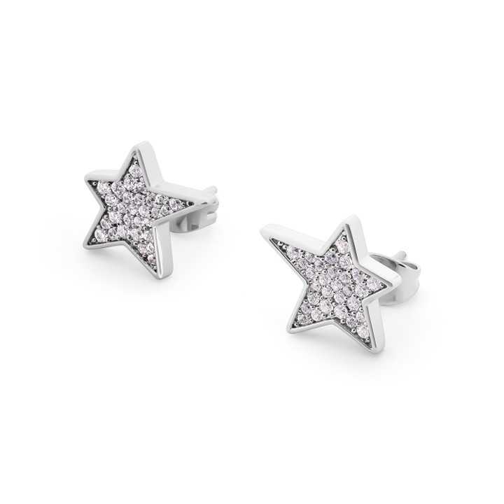 TC CZ INSET STAR EARRINGS SILVER