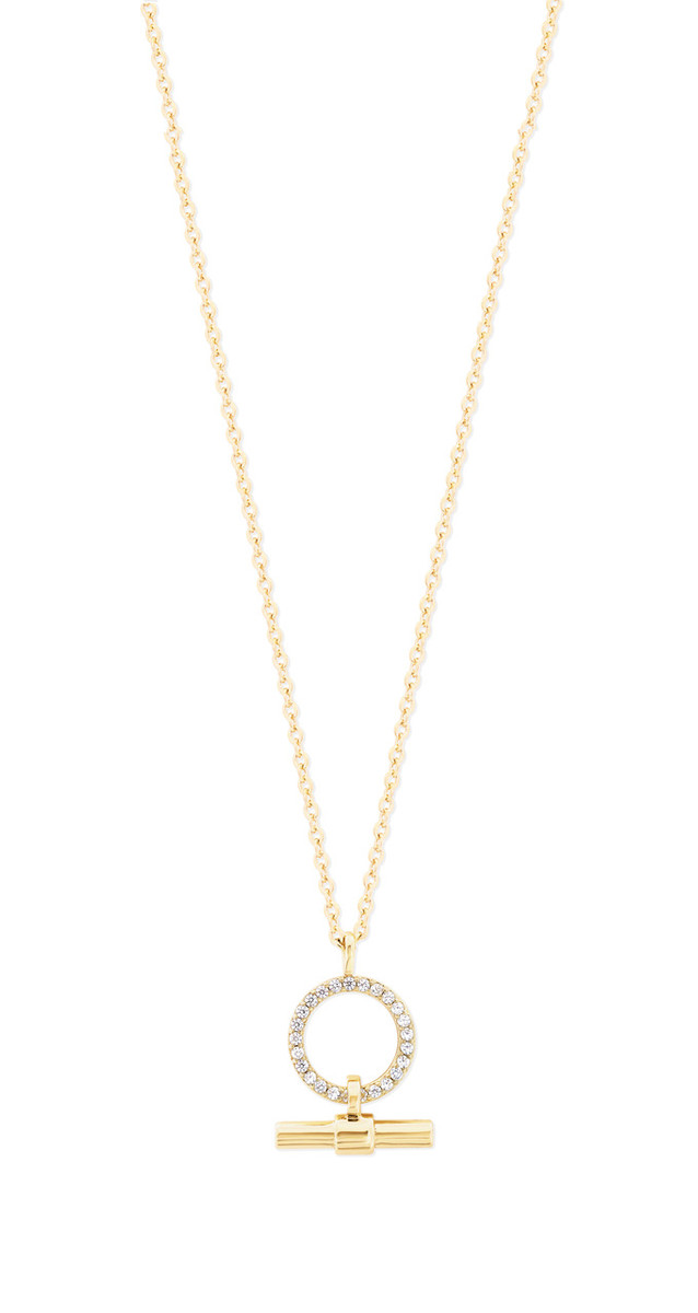 CZ SET CIRCLE & BAR PENDANT GOLD