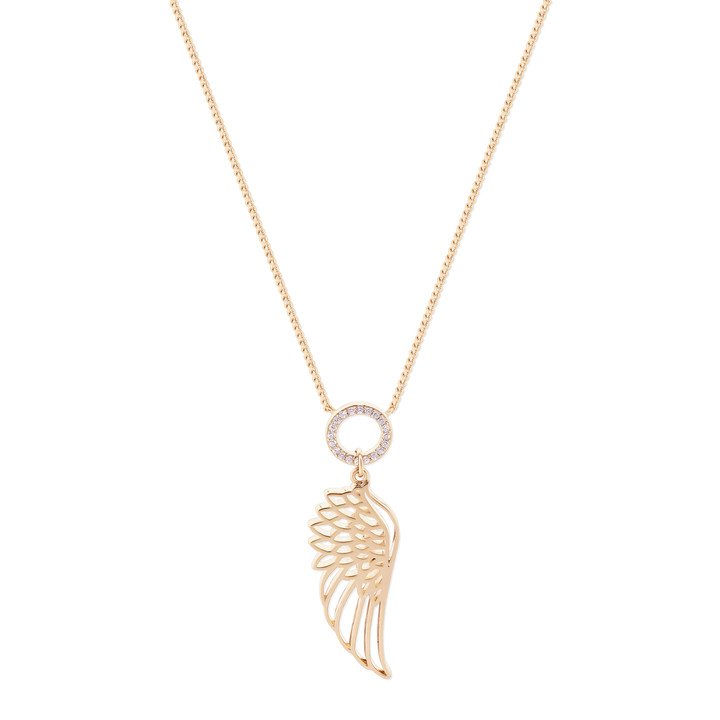 Angel Wing & Crystal Circle Pendant Gold Angel Wing & Crystal Circle Pendant Gold