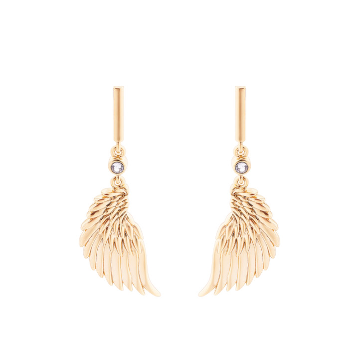 Angel Wing Mini Gold Earring Bar & Crystal
