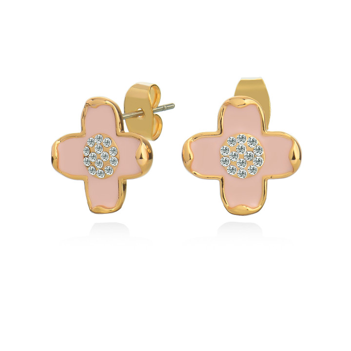 Le Fleur Collection Pink/Cz Stud Earrings Yellow Gold Le Fleur Collection Pink/Cz Stud Earrings Yellow Gold