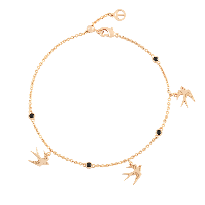 TC Swallow Bracelet 3 Swallows & Black CZ - Gold TC Swallow Bracelet 3 Swallows & Black CZ - Gold