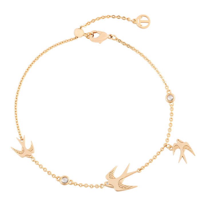 TC Swallow Bracelet 3 Swallows & Clear CZ - Gold TC Swallow Bracelet 3 Swallows & Clear CZ - Gold