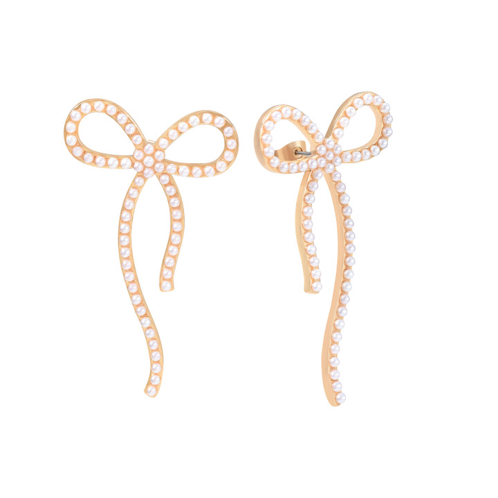 TC Bow - Pearl Inset Earrings Gold