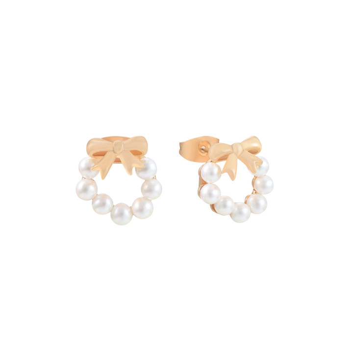 Tc Bow - Pearl Earrings Gold