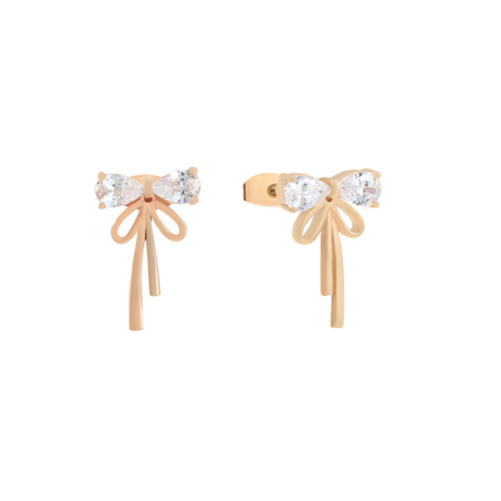 Tc Bow - Crystal Stud Earrings Gold