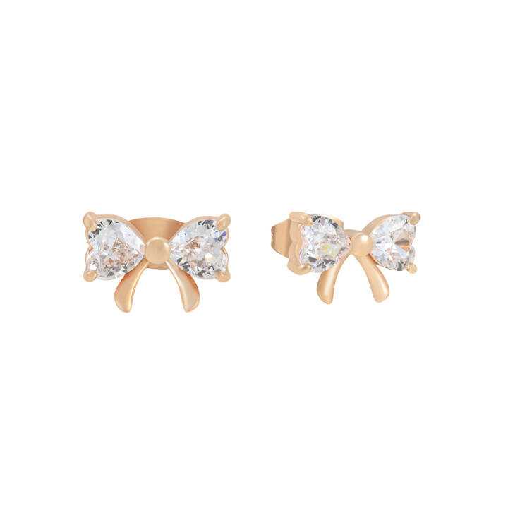 Tc Bow - Mini Stud Crystal Earrings Gold