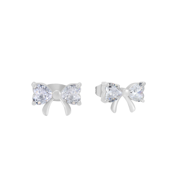 Tc Bow - Mini Stud Crystal Earrings Silver