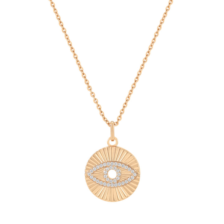 Gold Evil Eye Star Burst Pendant with pavé detail on a fine chain – jewellery product thumbnail on white background