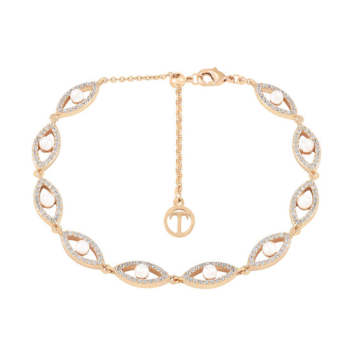 Gold Evil Eye Ten CZ Pearl Bracelet with multiple evil eye motifs and adjustable chain – jewellery product thumbnail on white background