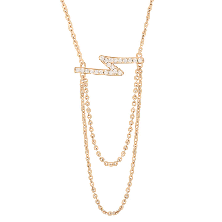 Tc Lightning - Bolt Necklace With Cz Gold