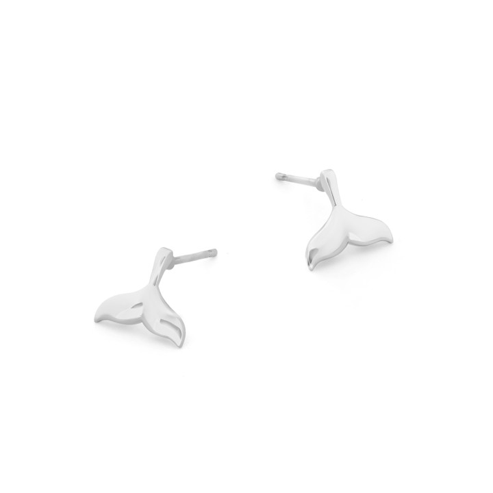 Tc Under The Sea - Whale Tail Stud Earrings Silver