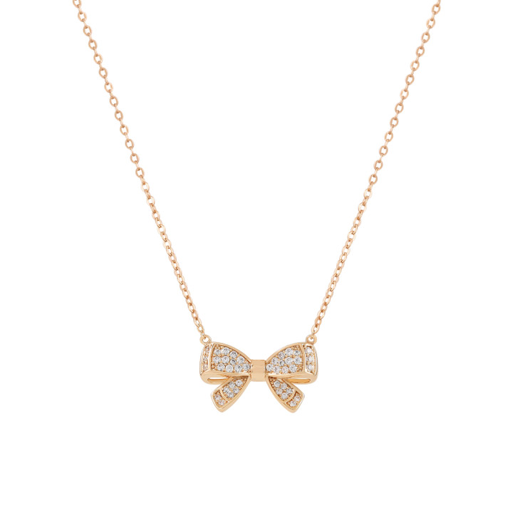 Tc Bow Double Bow Mini Cz Inset Pendant Gold