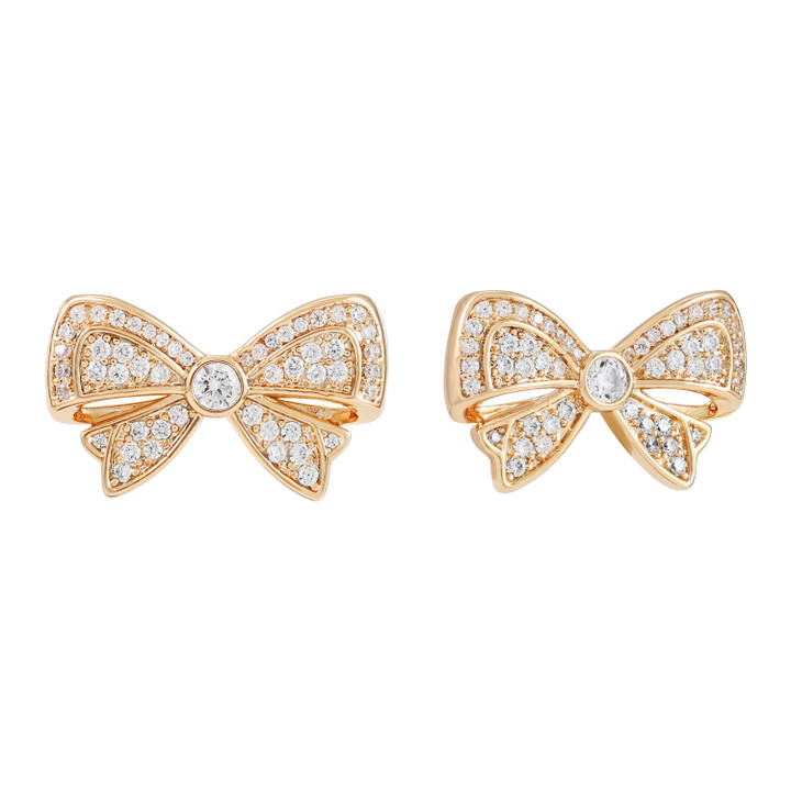 Tc Bow Double Bow Cz Inset Gold Earrings