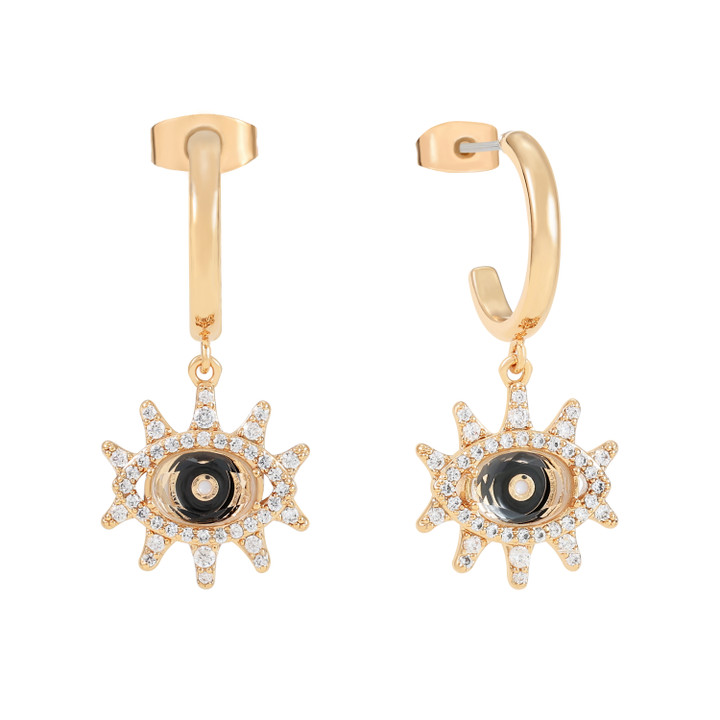 Tc Evil Eye Cz Inset Earrings Gold