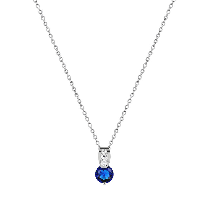 Silver Round Sapph Stone W/Pave Bale Pendant