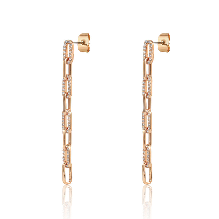 TC Chain & Pave Drop Earrings Gold