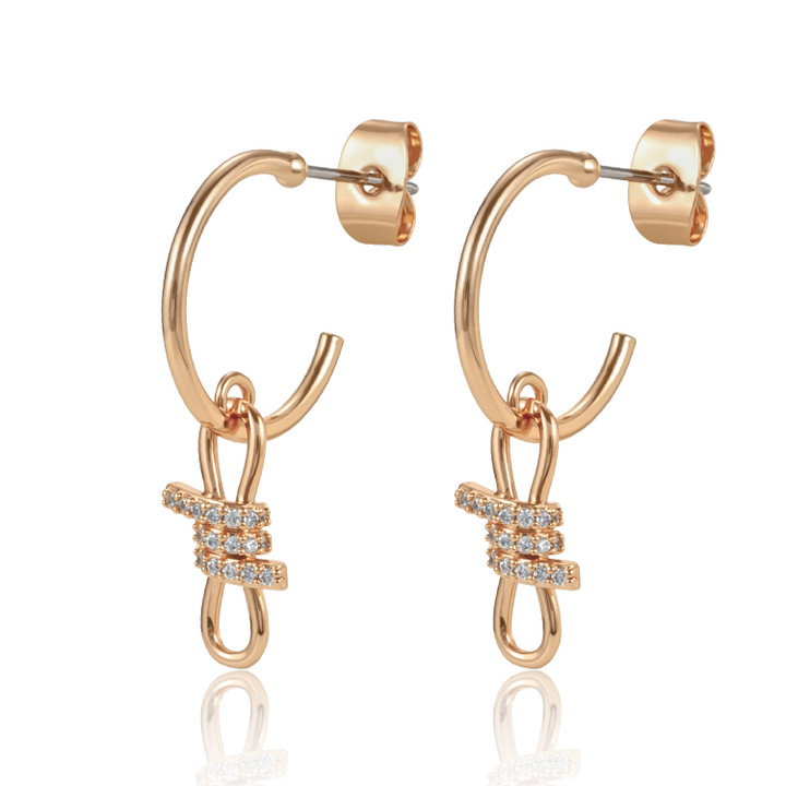 TC Bow Drop Huggie Earrings Gold