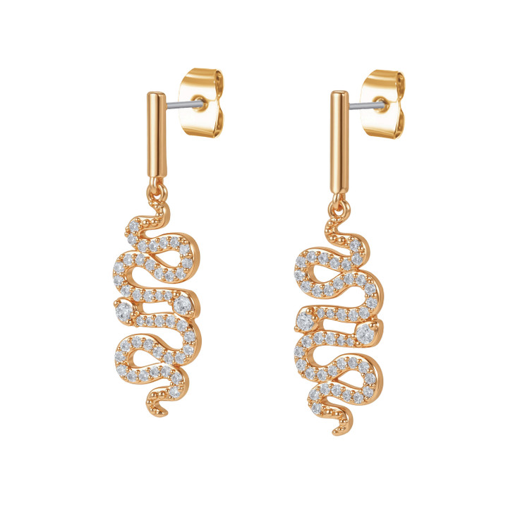 Tc Snake Cz Inset Stud Earrings Gold