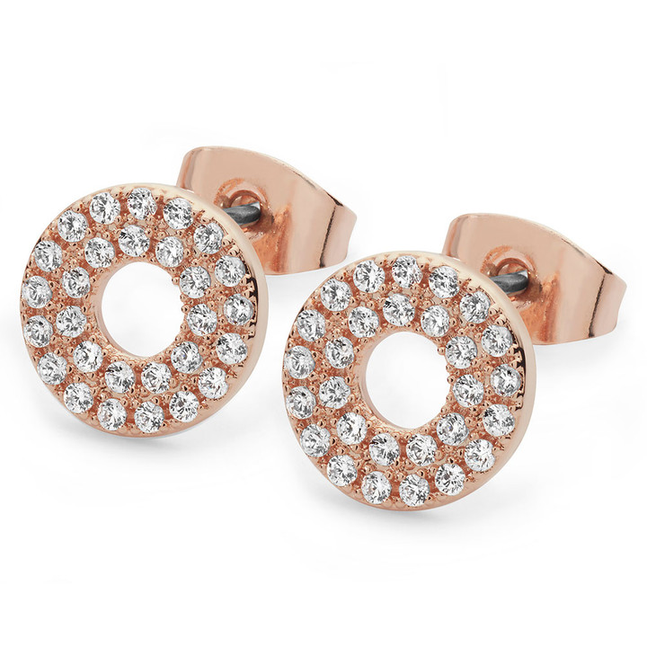Pave Triple Band Moon Earrings Rose Gold Pave Triple Band Moon Earrings Rose Gold