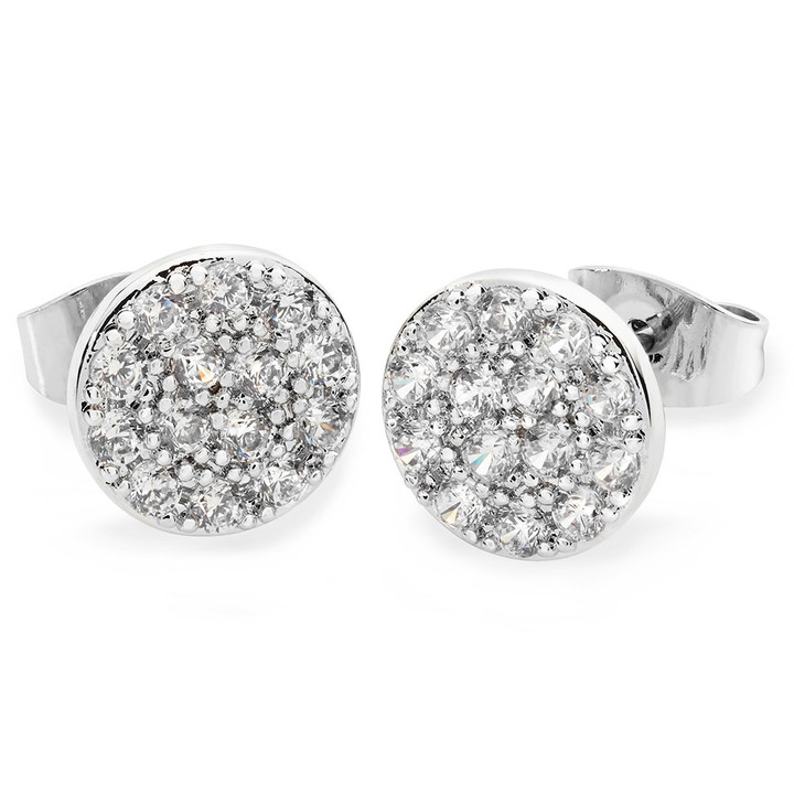 Concave Pave Moon Earrings Silver